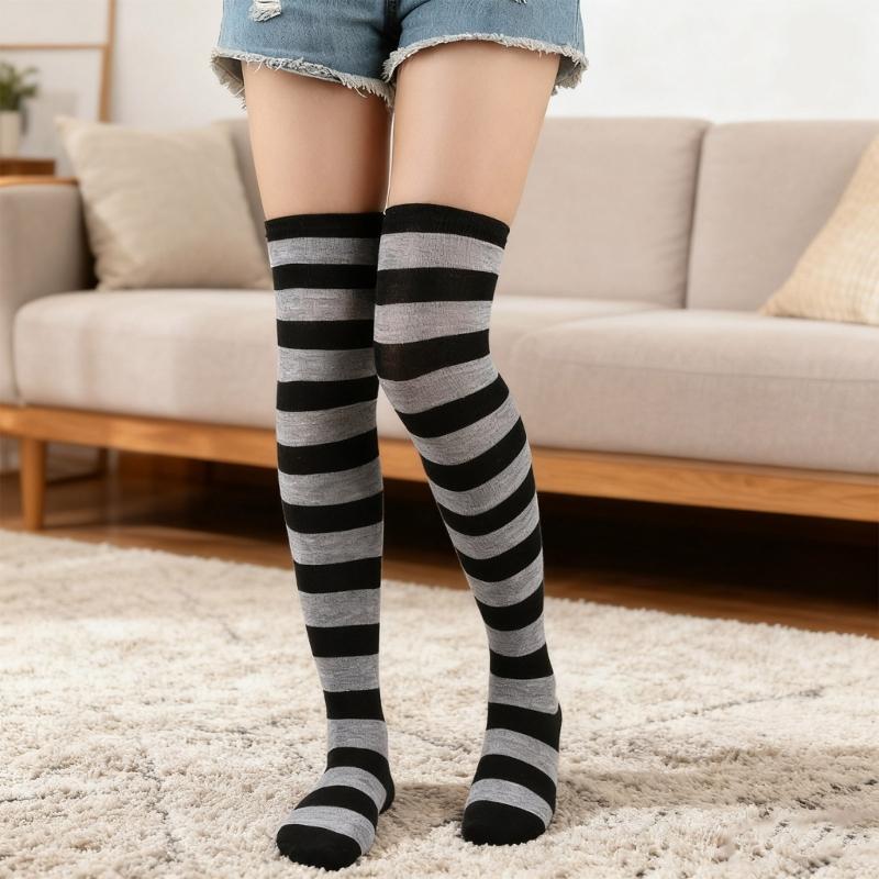 Regenbogen Oberschenkelhohe Socken Bunte Streifen Über das Knie Socken Strumpfwaren Halloween Cosplay Kostüm Zubehör Damen Herren Kind