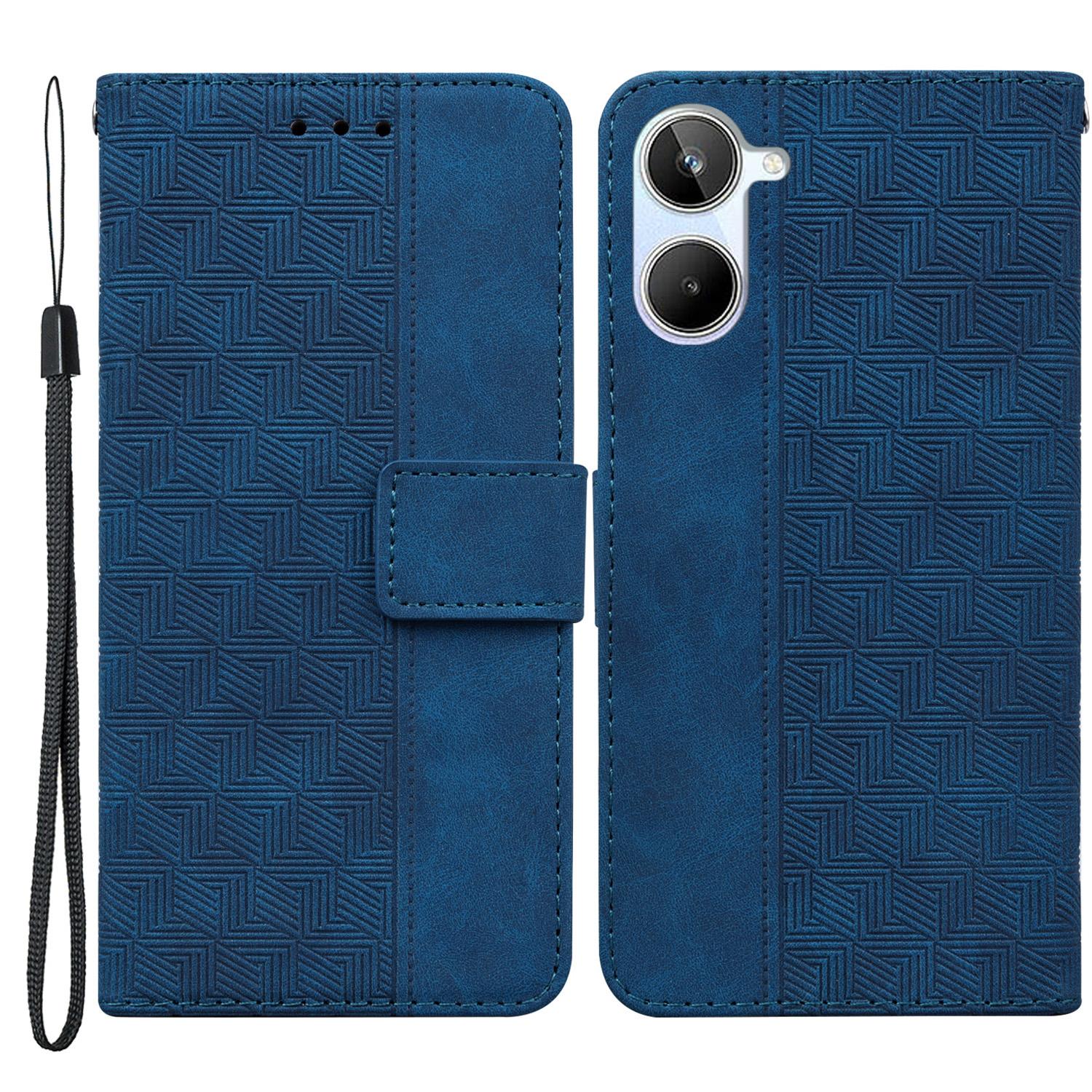 

Для Realme 10 4G Чехол из искусственной кожи с тиснением Чехол-кошелек для телефона с подставкой и ремешком на руку Blue