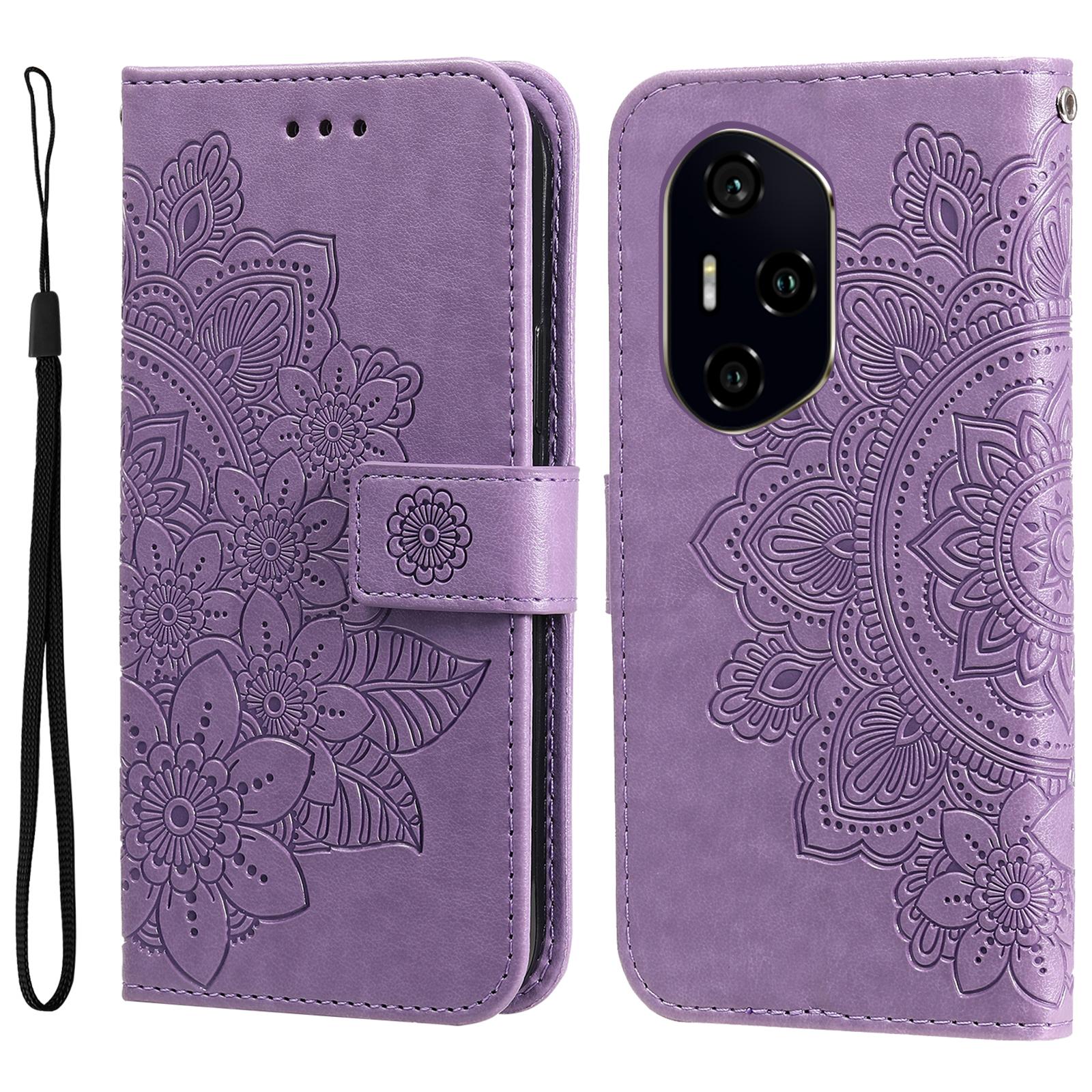 

For Honor 300 Pro/300 Ultra Case Floral Pattern PU Leather Wallet Stand Phone Cover Purple