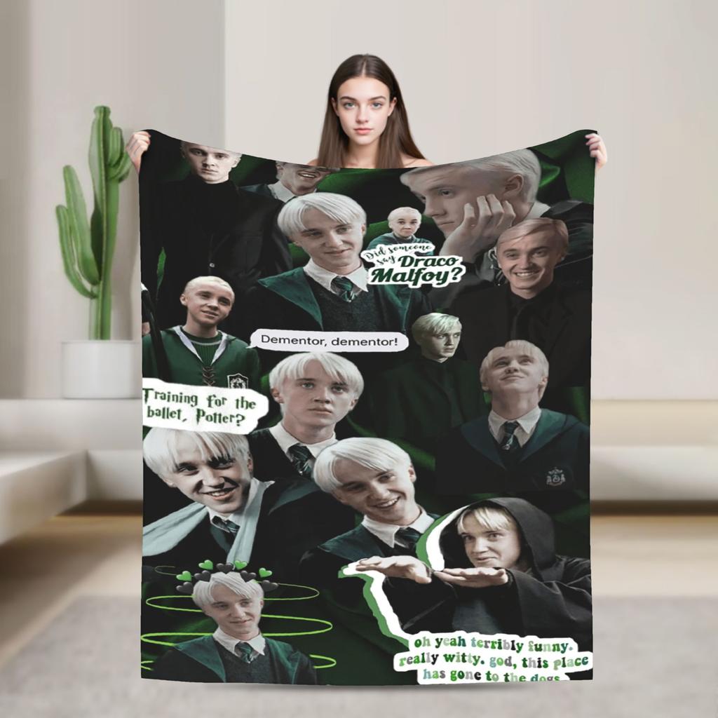 Dracor Malfoye Knitted Blanket Cartoon Tom Felton  Flannel Throw Blankets Home Couch Printed Lightweight Bedspreads