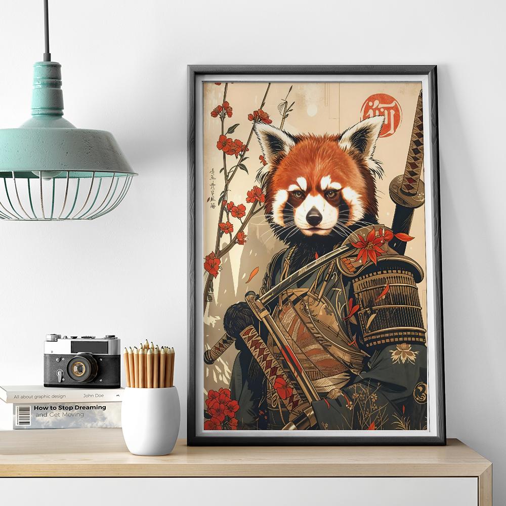1 Stück Japanisches Panda Hase Fuchs Löwe Schildkröte Samurai Poster HD Poster Heim Zimmer Bar Café Dekor Kunst Wandmalerei Bild