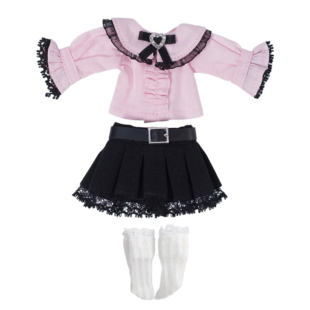 Obitsu 11 OB11 Size Outfit for Obitsu Doll 11cm Body: Landmine Style Lace Blouse, Skirt, and Lace Socks, Cute 3-Piece Set (Pink)