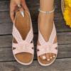 Fashion Female Shoes Low Ladies' Slippers Fretwork Heels Platform Big Size On A Wedge 2025 Summer Rome Fabric Rubber Slides PU Hoof