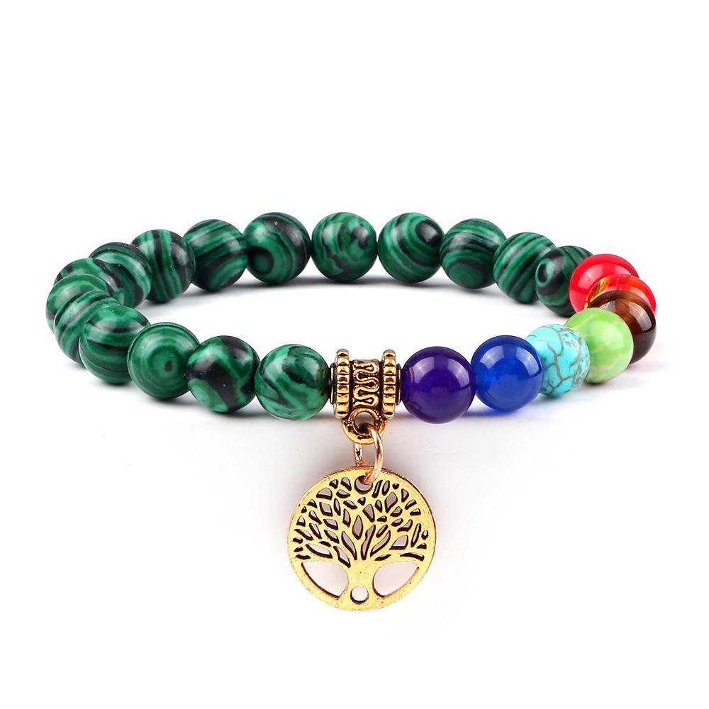 European & American Cross-Border E-commerce Creative 8mm Bead Bracelet with Volcanic Lava & Wooden Beads featuring an Alloy Tree of Life Pendant.