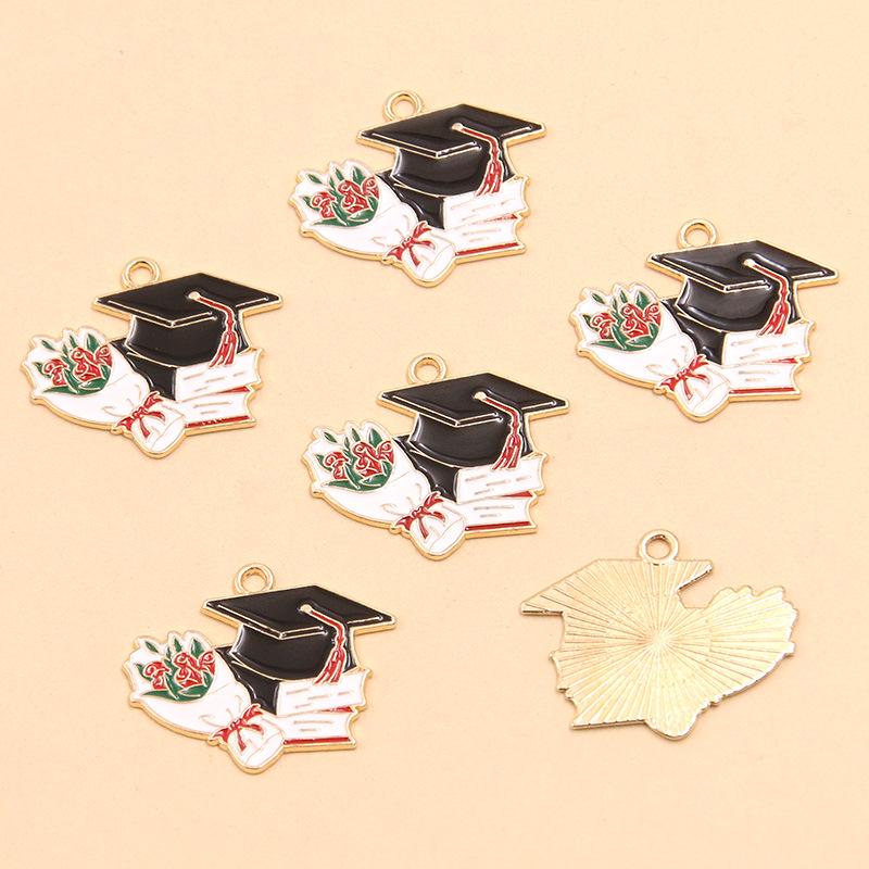 Graduation Season DIY Alloy Enamel Charms: Cap, Flowers, and Book Pendants