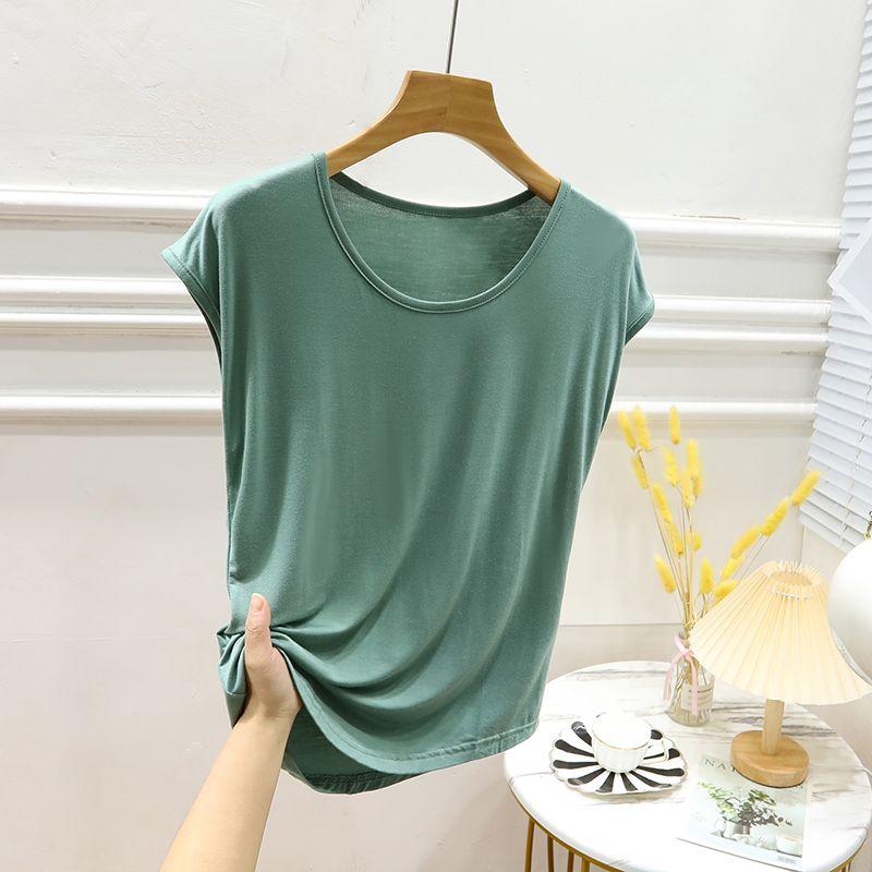 

Modal round Neck Sleeveless Bottoming Shirt Women Summer Thin Inner wear Sleeveless t-shirt Casual Simplicity Slimming Solid Top Matcha Green M (recommended 40.00 kg-50.00 kg