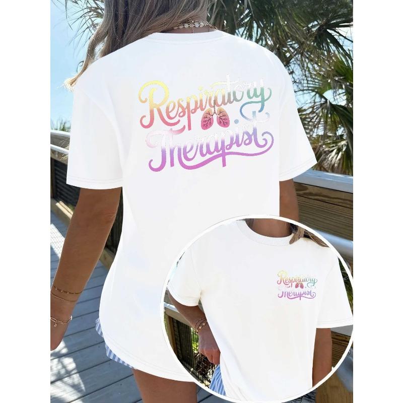 European Sizes Women's Respiratory Therapist T-Shirt - Pastel Art Nouveau Lungs Design, Comfort Fit Short Sleeve Casual Uniform