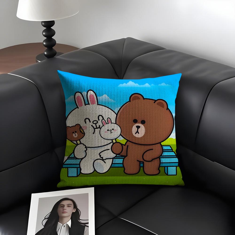 

BBrown BearR And Cony Cute Cushion Cover Natural Linen Organic Fabric DoubleSided Printing Sofa Home Decor Gift Pillow Case 30x30cm