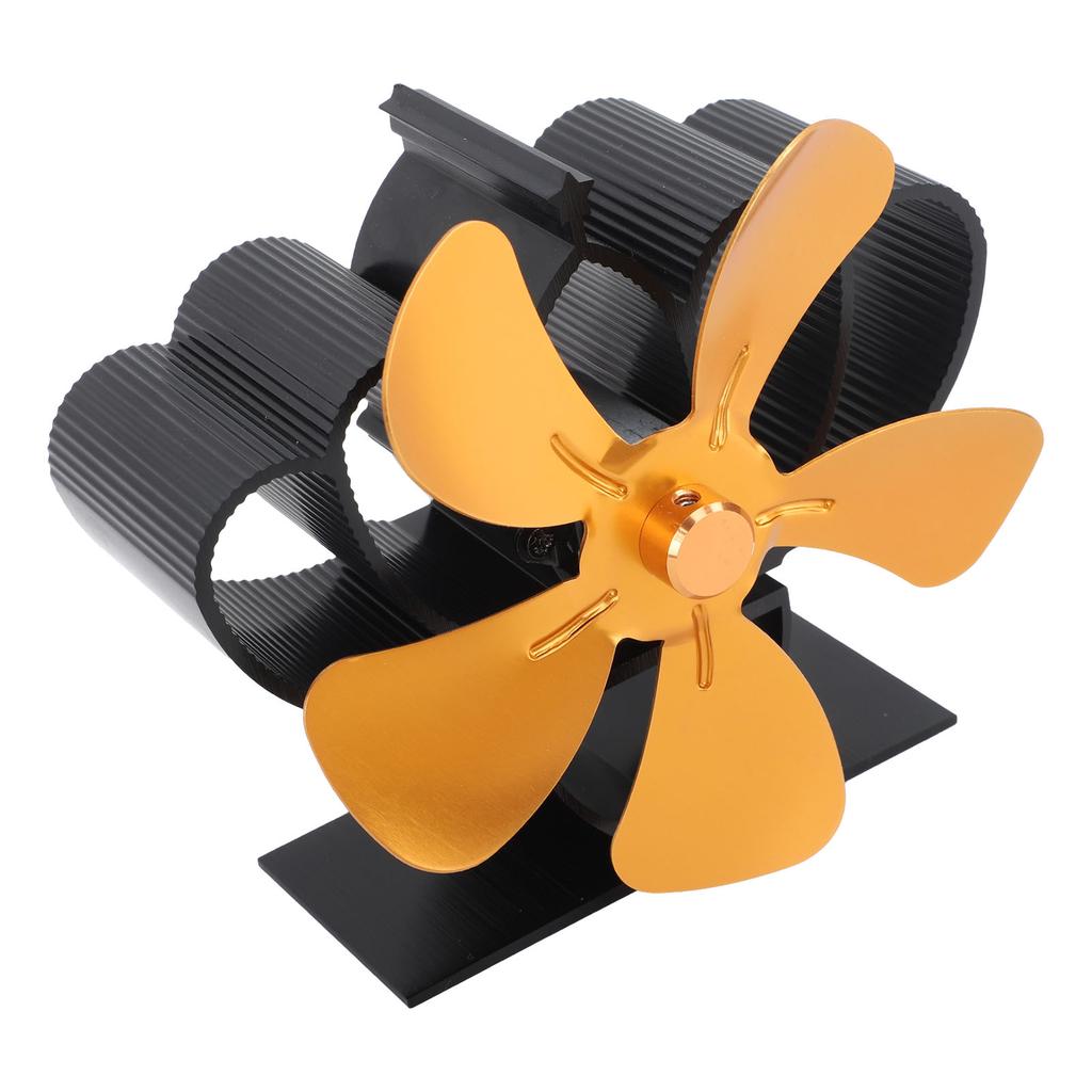 Heat Powered Stove Fan Aluminum Alloy Low Noise Sustainable Wood Stove Fan for Log Fireplace Gold