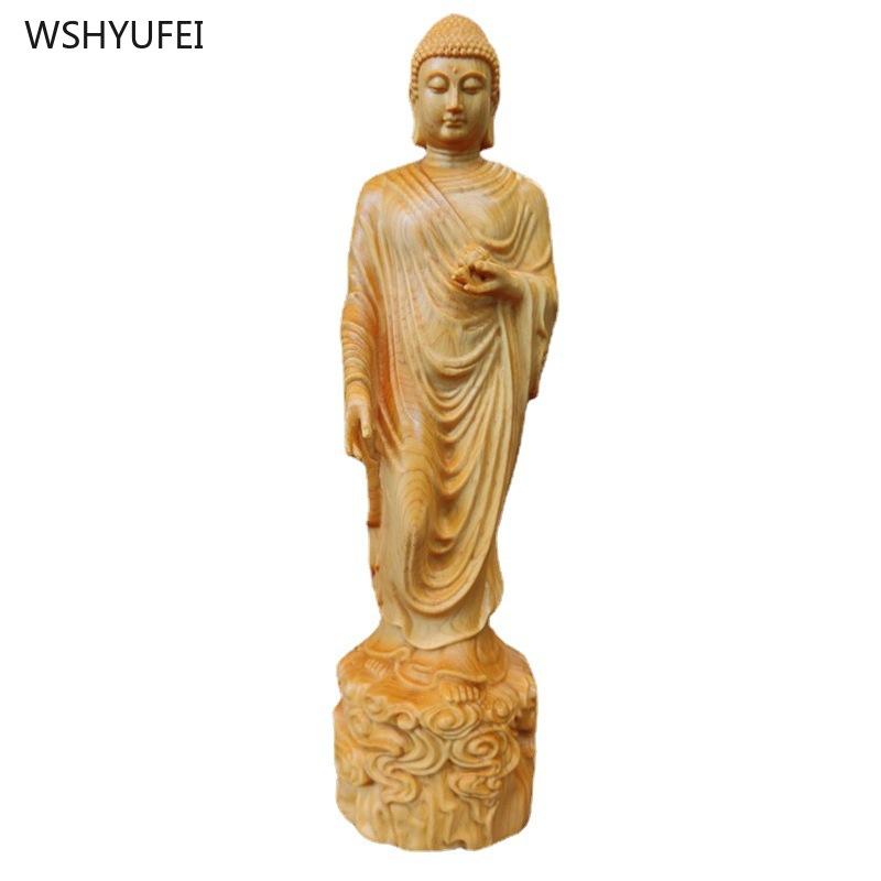 Home Furnishings Cliff Cypress Wood Carving of Buddha Buddha Solid Wood Carving Crafts Offering Buddha Statues