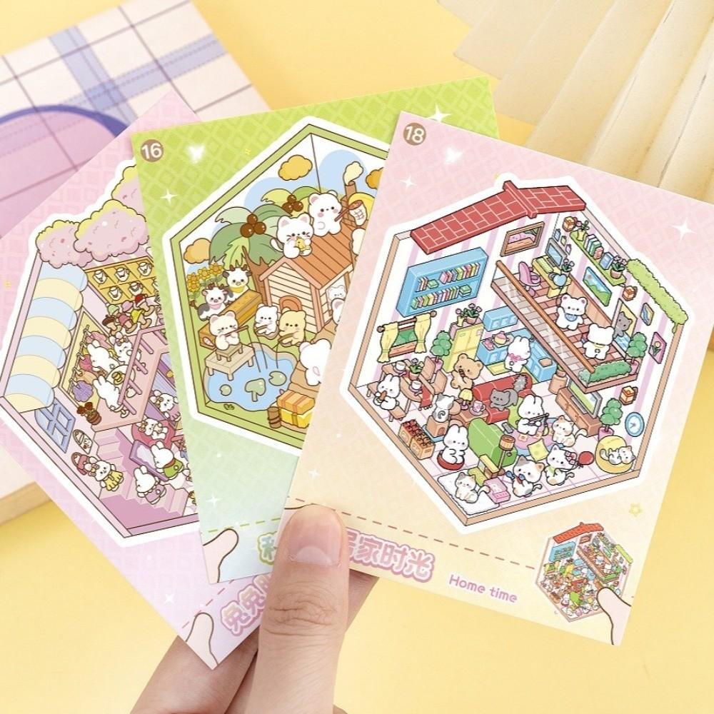 PET 3D Landscape Sticker Book DIY Sticker Cabin Scene Cute Miniature Scene Book  for Kids
