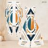 Women Plus Size Two Piece Set Geometric Printed Round Neck 3 4 Sleeve Open Cardigan Sleeveless Tie Waist Flared Dress