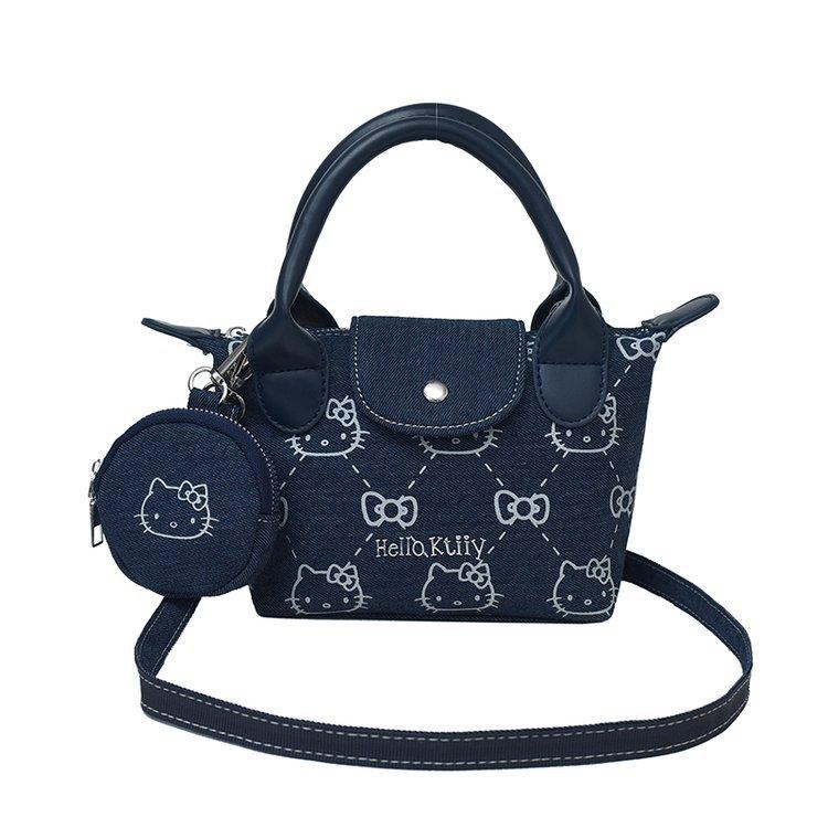 

2025 новая весенняя симпатичная джинсовая сумка с принтом кота женская модная сумка-мессенджер через плечо мини-сумка-пельмень синий