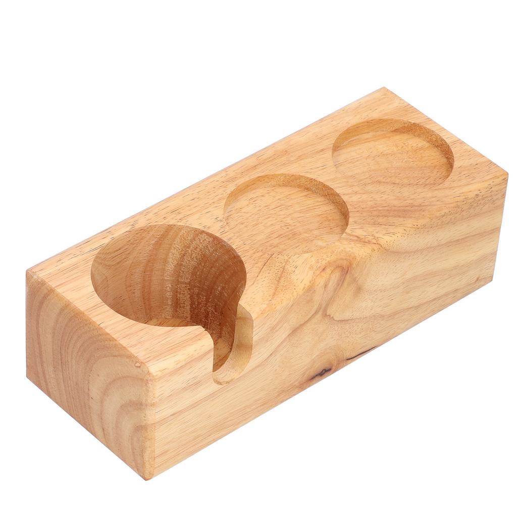 3‑Slots Wooden Coffee Portafilter Holder Tamper Stand Tamping Base for Home Bar Counter Wood Color