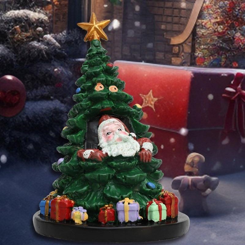 Christmas Spirits Miniature Christmas Tree Figurine ,Durable Resin Desktop Decoration for Office Home Dorms Living Space