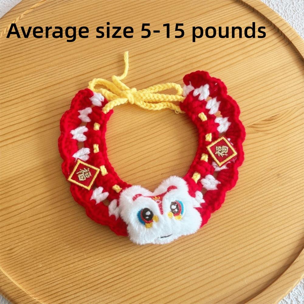 Cute Chinese Style Pet Scarf Knitted Material Handmade Cat Knitted Scarf Cartoon Funny Design Puppy Collar Pet Accessories