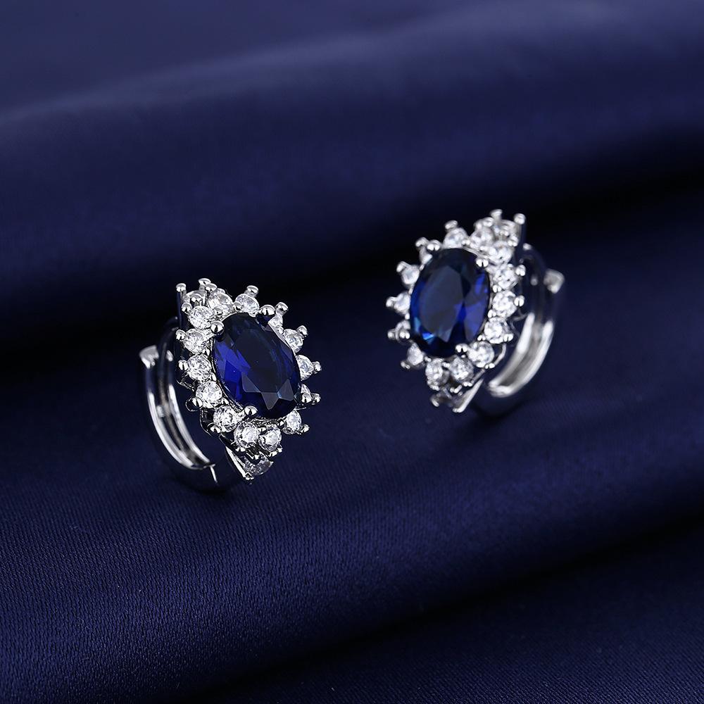 2026 Color Treasure Ocean Heart Inlaid Sapphire Group Earrings European and American Earrings Ear Buckles Women