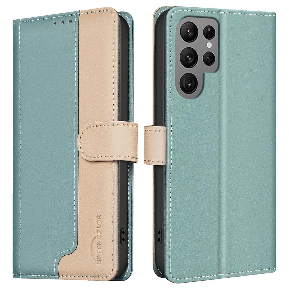 

BINFEN COLOR BF33 For Samsung Galaxy S24 Ultra Leather Case Dual Color RFID Blocking Green