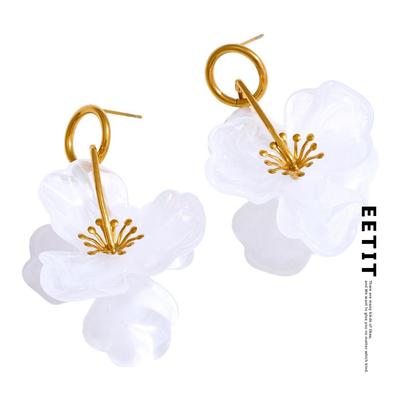 Arrivals White Resin Flower Dangle Earrings for Women Stainless Steel Summer Popular Jewelry Recommend 2025