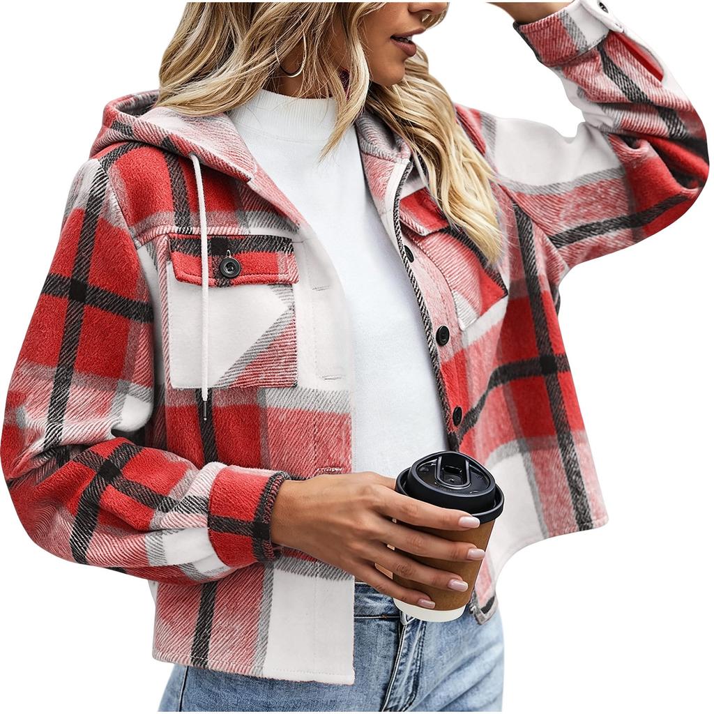 Women's Casual Loose Fit Plaid Jacket, Fashionable Outerwear for Daily Wear and Outings