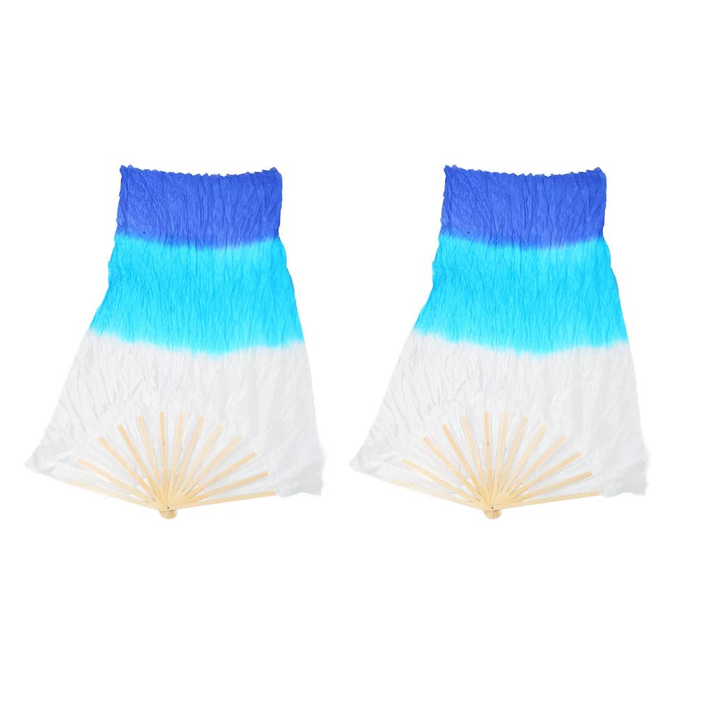 2Pcs 1.5m Artificial Silk Belly Dance Bamboo Fan Tricolor Square Dancing Fan Dance Props White Cyan Blue