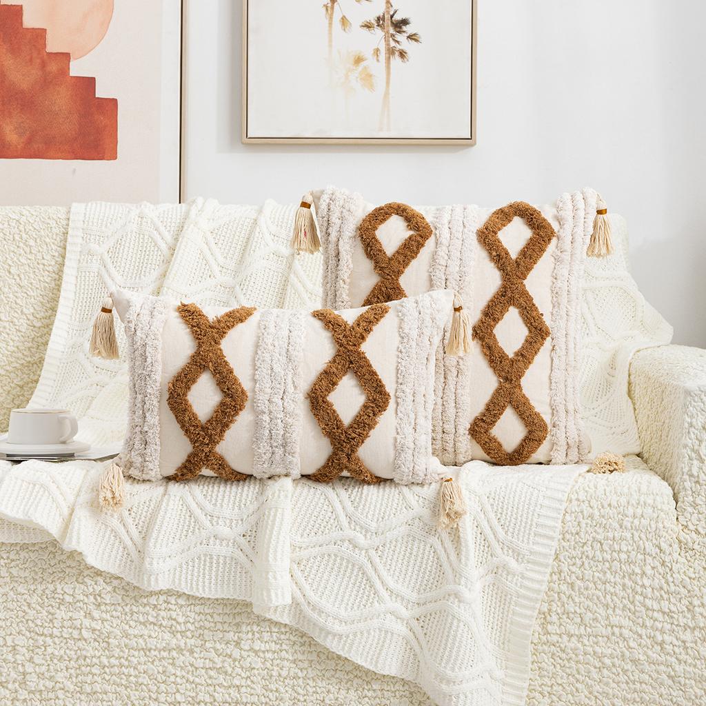 Tufted Tassel Pillow Case Bohemian Home Living Room Sofa Bedroom Tassel Back Cushion Core-Free Premium Durable