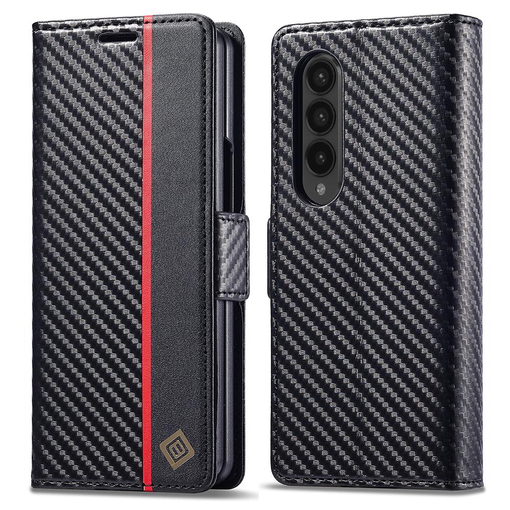 

LC.IMEEKE For Samsung Galaxy Z Fold4 5G Leather Wallet Case Stand Carbon Fiber Texture Phone Cover Vertical Stripe