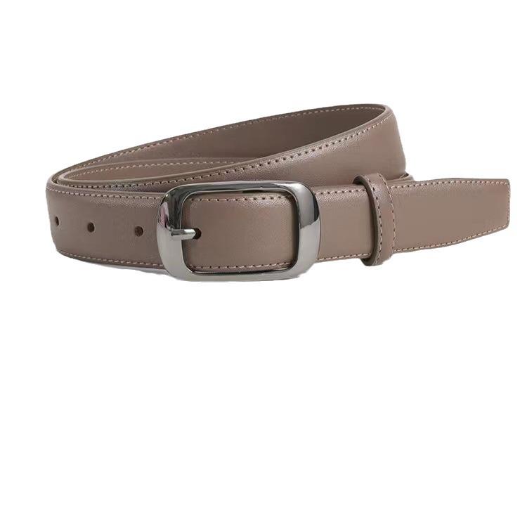 Women's Genuine Leather Belt: Stylish, Versatile Buckle, High-Grade Design for Jeans, Simple Cowhide.