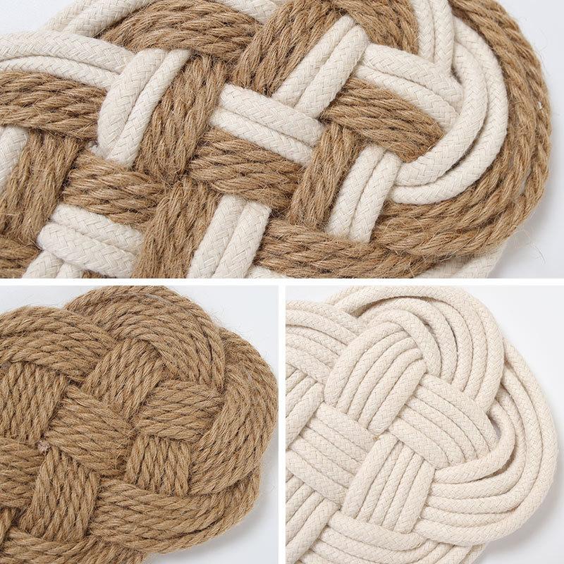 WTEMPO 1PC Handmade Heat Insulation Pad Mat Thread Jute Cross-woven Coaster Round Bohemian Style Placemat