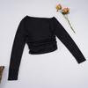 Women's Off-Shoulder Rhinestone Waist-Cinching Long-Sleeve Top