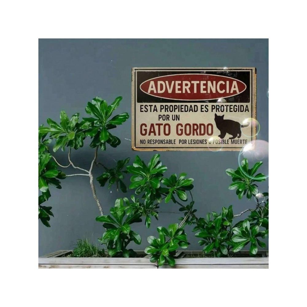Funny Fat Cat Spanish Metal Wall Art Poster for Farmhouse Decor