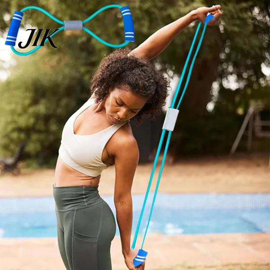 Resistance Band with Handle Figure 8 Fitness Portable Men Women Arm Foam Buckle Shoulder Stretch Strength Training Exercise Elastic Strap Tension Rope