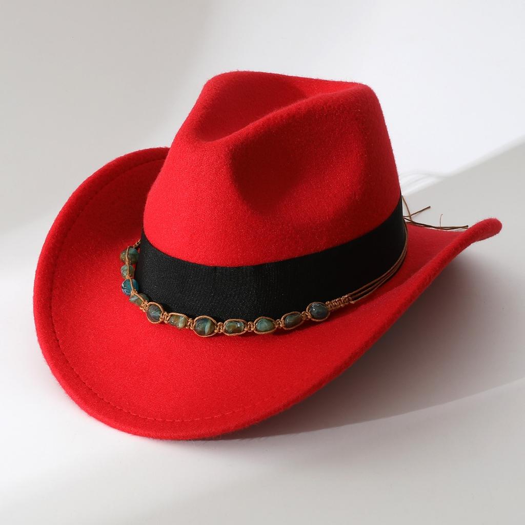 Western cowboy hat woolen ethnic style peach top felt hat men's and women's crimped big eaves jazz hat outdoor play hat