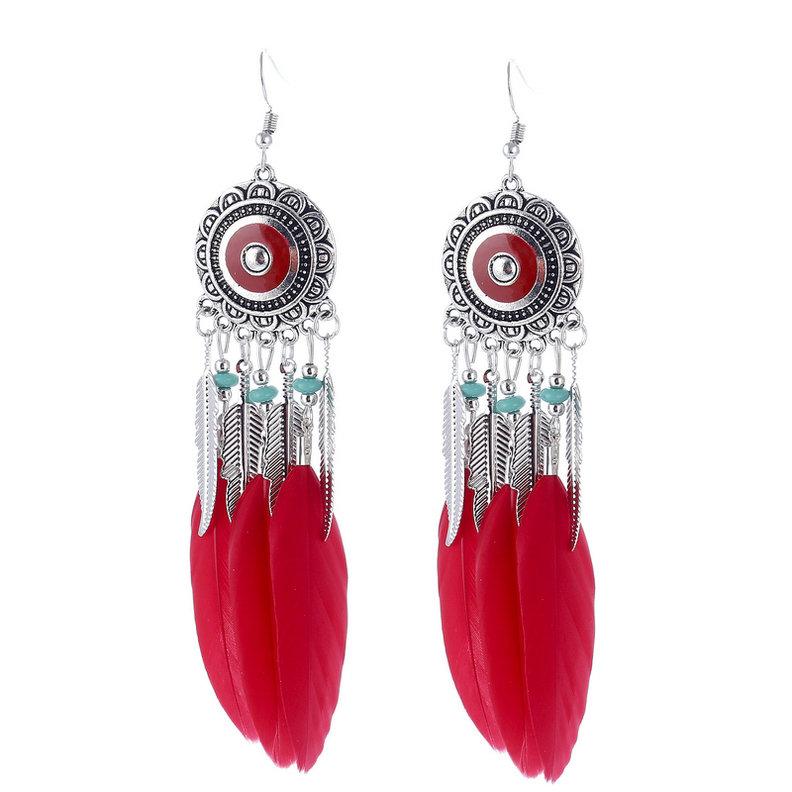 

LOVBEAFAS Feather Tassel Long Earrings For Women Tiny Beads Leaves Charm Fashion Enamel Zircon Vintage Bohemian Earrings bijoux красный