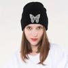 Embroidered Butterfly Knitted Pullover Hat Windproof Ski Bonnets Hat Winter Warm Skullcap