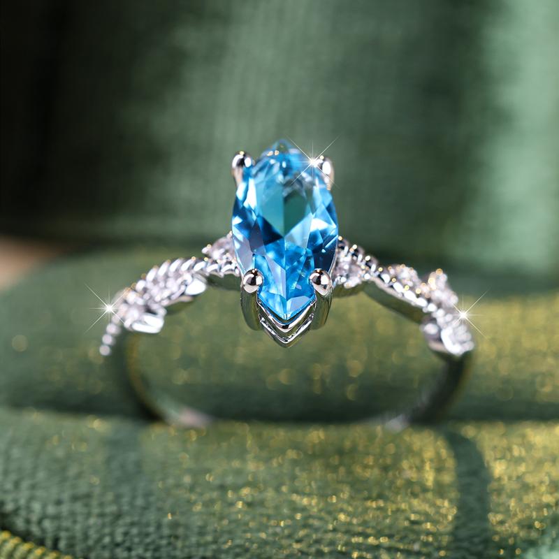 

Простое модное серебряное кольцо с огранкой «маркиз» и цирконом Aqua Blue для женщин, свадебные украшения, подарки 7