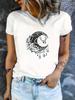 A Women's Cute Moon Pattern Printed Round Neck T-shirt, Spring and Summer Sports Casual Short-sleeve Top, Women's White Men's Casual Round Neck Patter