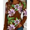 Spring Autumn Women's T-shirt O Neck Long Sleeved 3D Floral Print Fashion Loose Casual Retro Tops