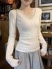 Women's High-End Lace Trim V-Neck Long-Sleeve T-Shirt, Autumn/Winter, Slim Fit Base Layer