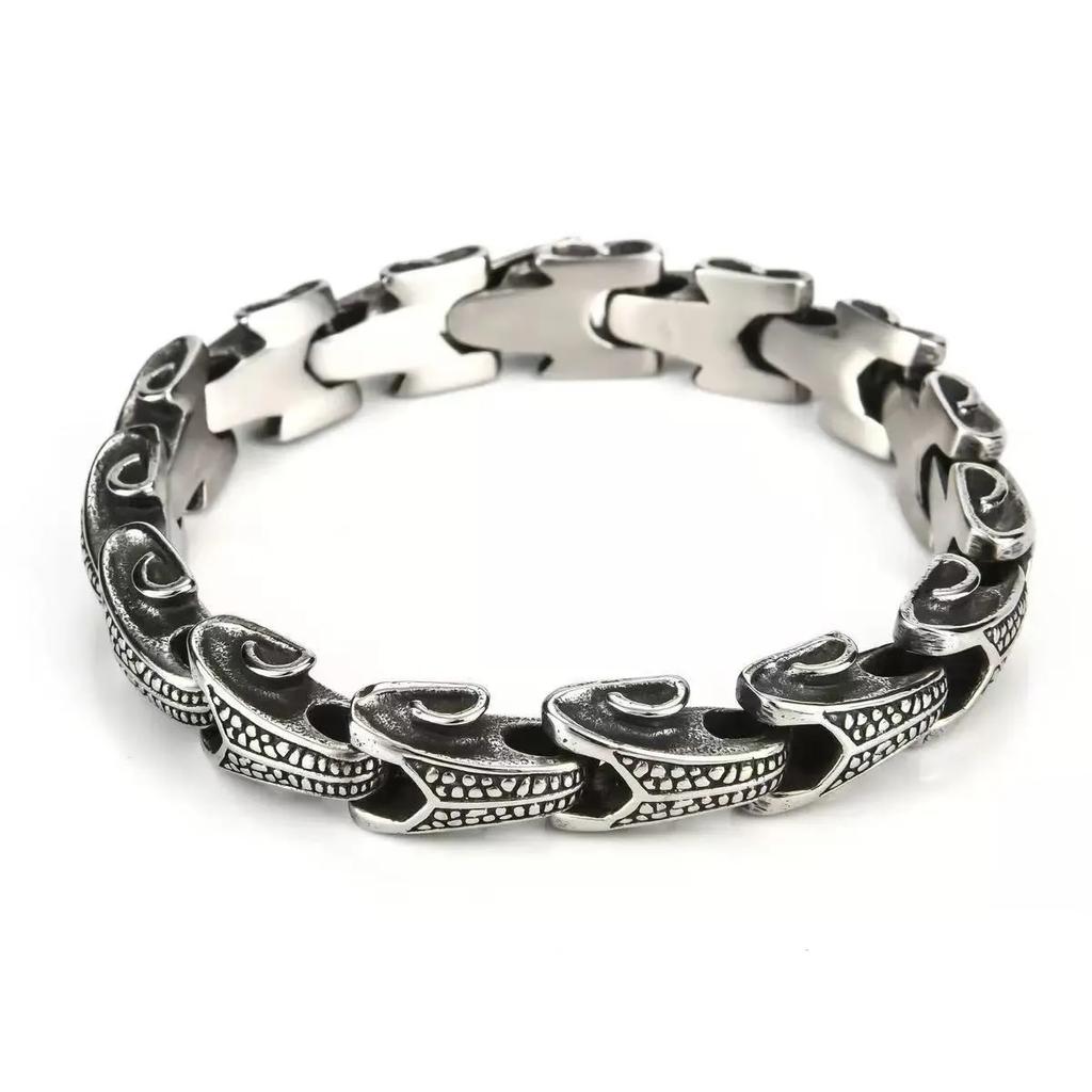 New Hip-hop Retro Dragon Bone Bracelet Front and Back Chain Engraved Double-headed Snake Cobra Cold Style