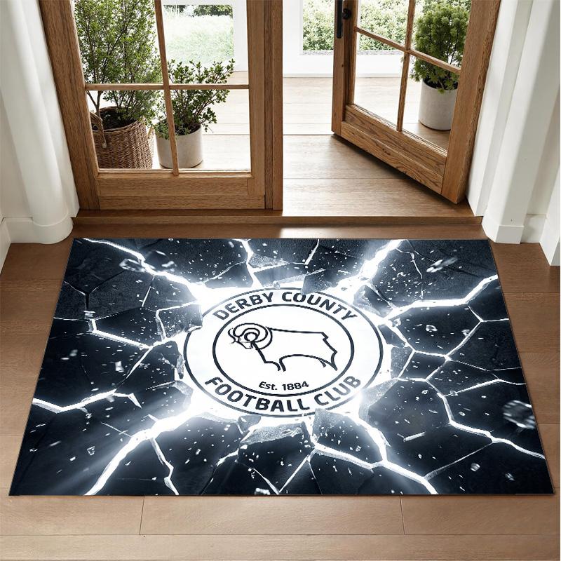 Derby County Football Design Crystal Velvet Rug Soft Decorative Mat for Bedroom Entrance
