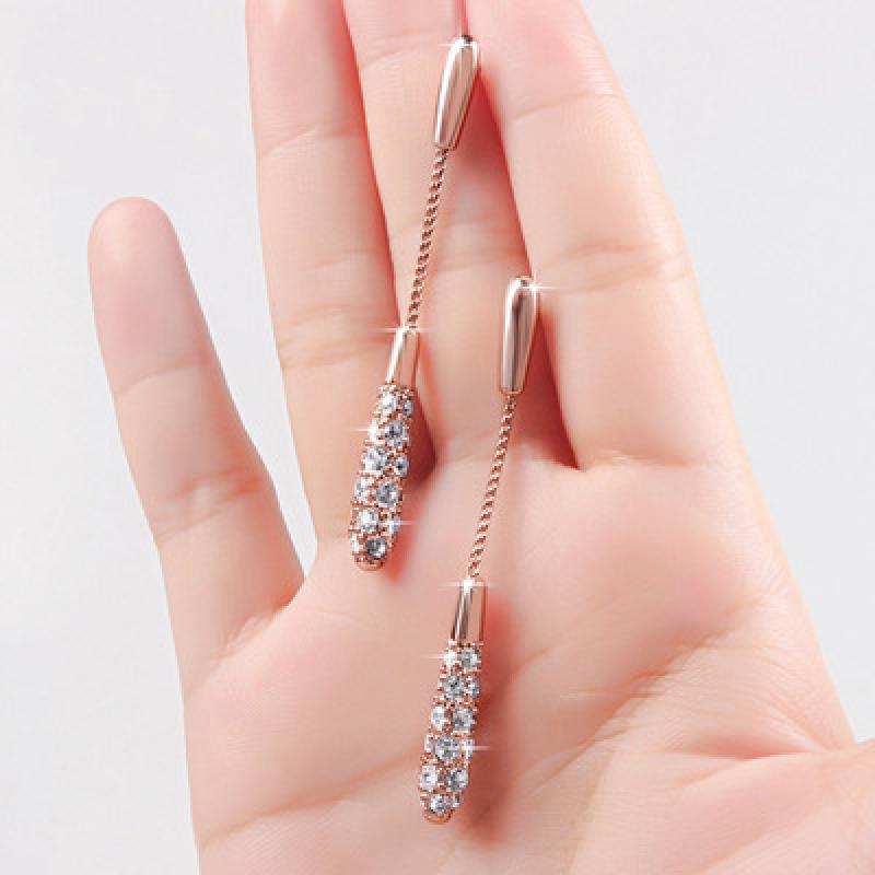 1Pair Personality Earrings Female Fashion And Elegant Long Drop-Shaped Alloy Earrings Rose Gold Earrings