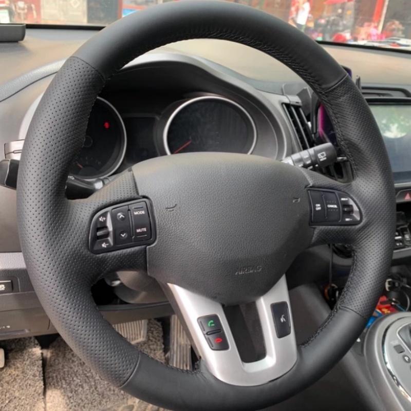 Handgenähte Schwarze Leder Auto Lenkradabdeckung für Kia Sportage 3 2011-2014 Kia Ceed Cee'd 2010-2012