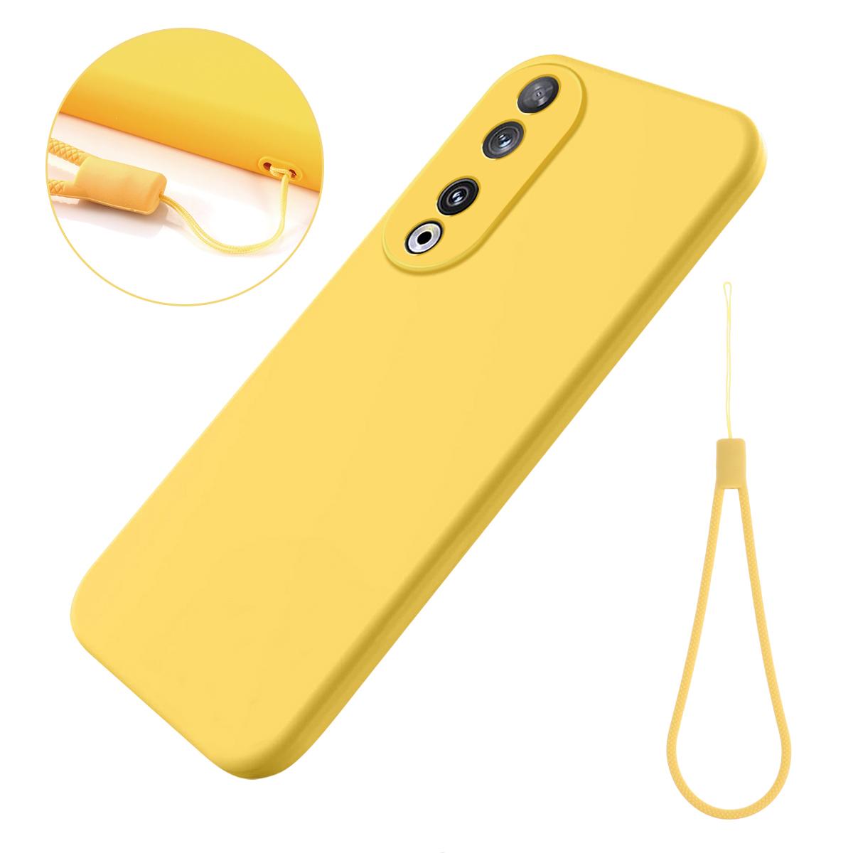 

Protective Case for Honor 90,Liquid Silicone Soft Lining Phone Cover with Strap Yellow