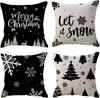 Winter Christmas Day Decorative Pillowcase Black Christmas Decoration Snowflake Tree Double Sided Printed Decorative Sofa Cover