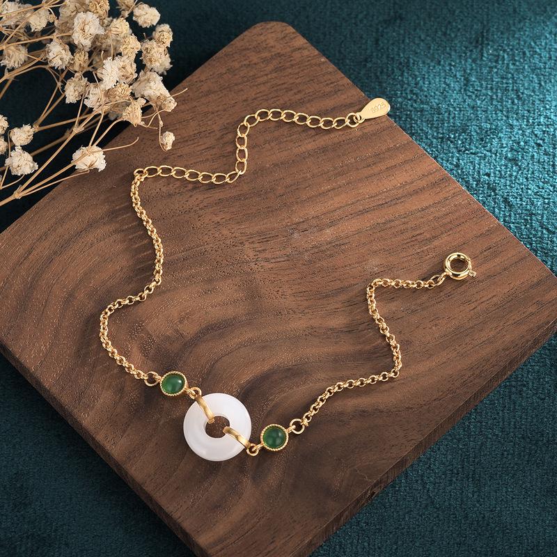 2021 Summer Palace-Style Hanfu Accessory: Women's Imitation Hetian Jade Safety Buckle Bracelet