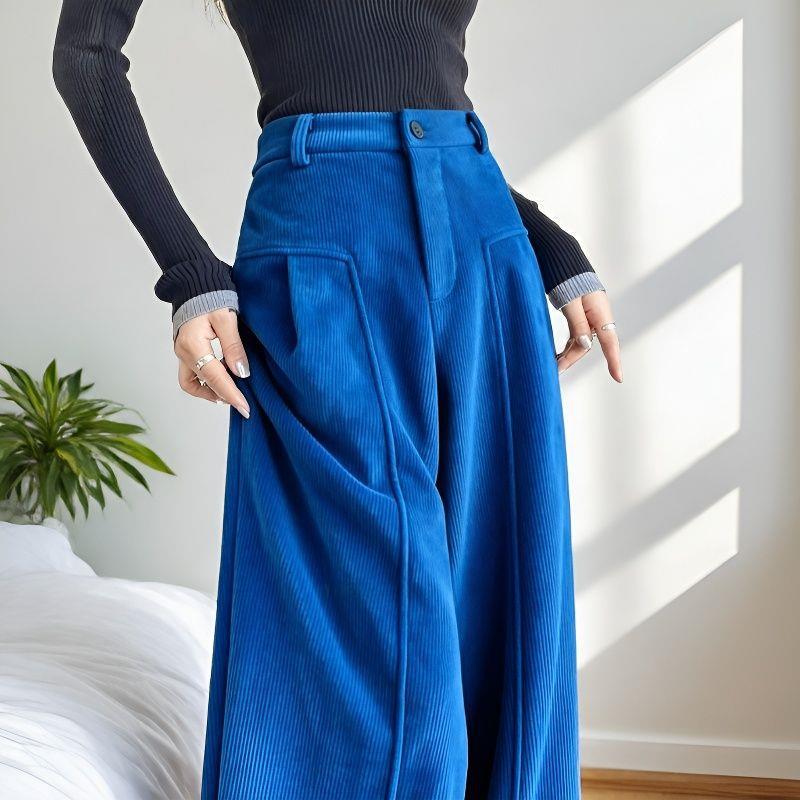 

Elegant Blue Corduroy Suit Pants with Luxurious Drape - Slim or Wide-Leg Options for a Relaxed, Stylish Look M (Recommended 90-105 jin)