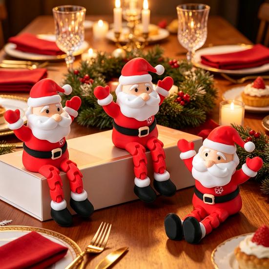 Festive Windowsill Display 3D Printed Articulated Santa Claus Figurine, Movable Joints Ornament Holiday Desktop Tabletop Decoration for Christmas,
