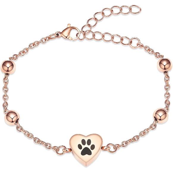 Shajwo Urn Bracelet for Ashes for Women Men Dog Cat Paw Print Pet Cremation Jewelry Adjustable Memorial Keepsake Link Bracelet