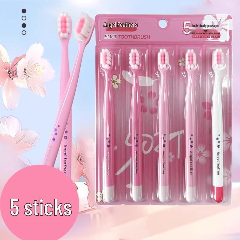 Cherry Blossom Ultra-Soft 5-Pack Adult Toothbrushes for Sensitive Gums